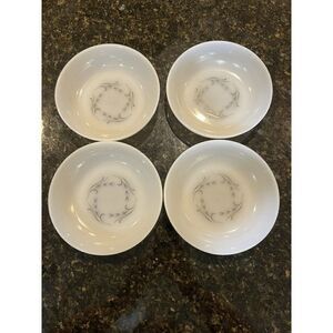 Fire King Small Soup Cereal Bowls Dessert Milk Glass Silver Wheat Set of 4 Oven